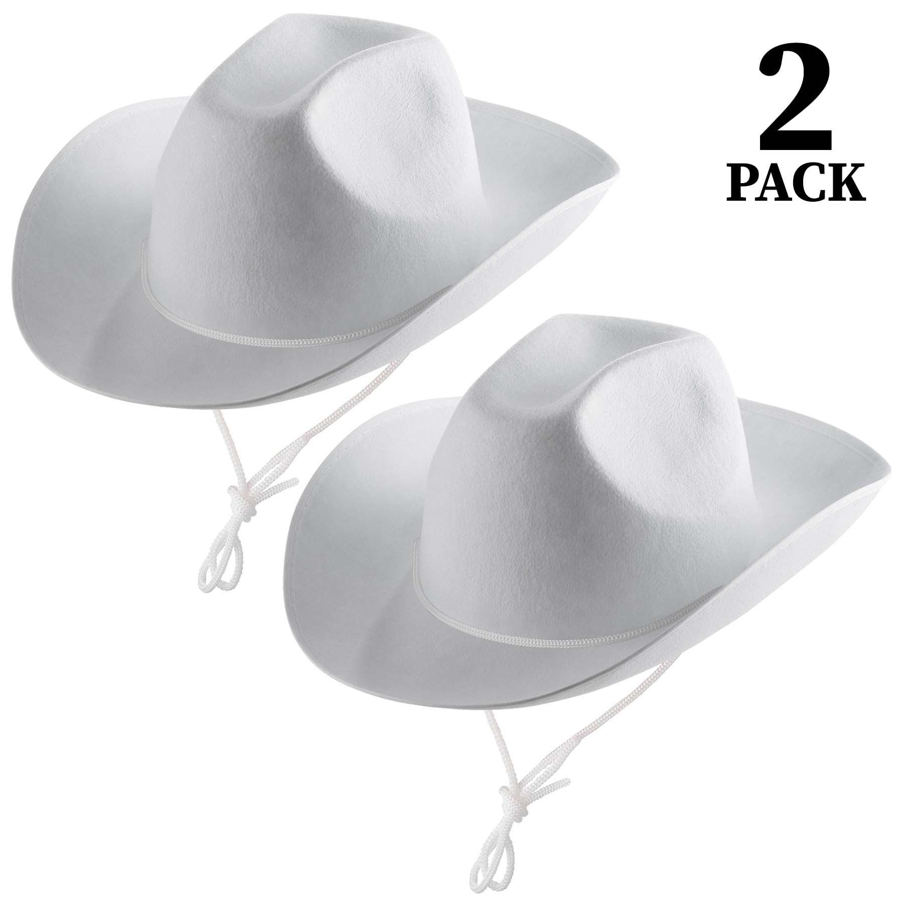 Bedwina White Cowboy Hat - (Pack of 2) for Adults with Adjustable Neck Drawstring, Dress-up Parties, and Play Costume Accessories, Fits Most Teen Girls Boys